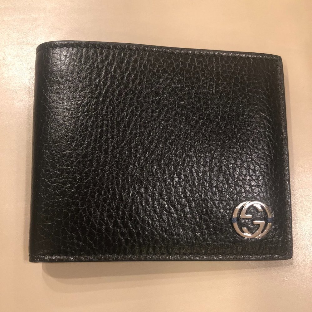 Gucci Black Bifold Short Wallet with Blue Interior